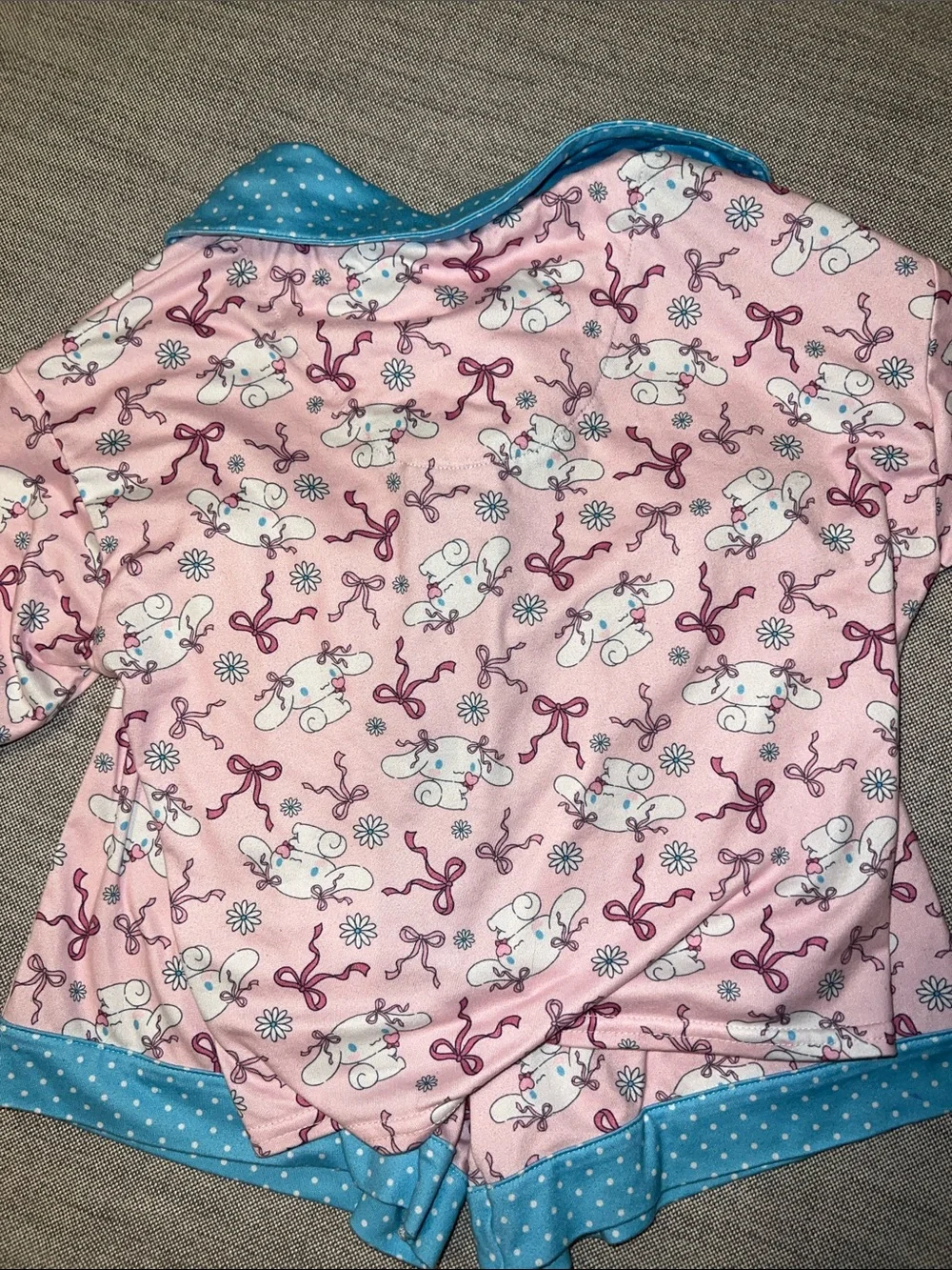 Girls Pink and Blue Short Pajama Set - Cute Bow Animal Print cinnamon roll M 7/8